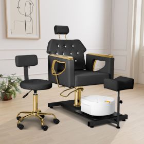 Pedicure Chair No Plumbing,Reclining Pedicure Station Unit With Adjustable Height And 360 Swivel,Hydraulic Foot Spa Chiar With Footrest And Massage Fo
