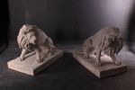 Symmetrical Pair Of 39 Inch Entry Lions In Rough Stone