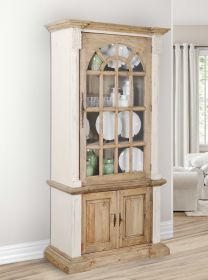 Farmhouse Tall Cabinet Hutch In White Chalk And Natural