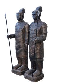 Life Size Pair Of Standing Soldiers 78.74" Tall With Black Earthy Finish