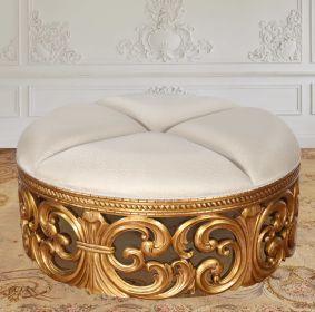 Gold Rococo Ottoman With Cream Fabric