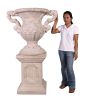 Floral Scrolled Urn On Base Stone Cast