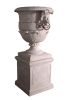 Large Lion Urn On Base Stone Cast - Reinforced