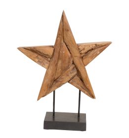 Five Point Teak Wood Star On Stand