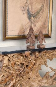 Teak Wood Pine Tree In A Stand Set Of 2