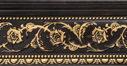 Gold Floral On Wood Tone Crown Molding 92 Inch