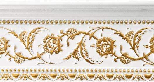 Gold Floral On French White Crown Molding 92 Inch