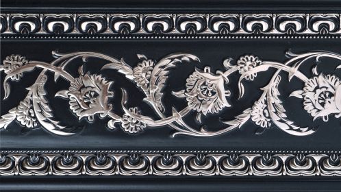Silver Floral On Black Chair Rail 92 Inch