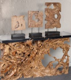 Teak Wood Natural Stand Deco Set Of 3