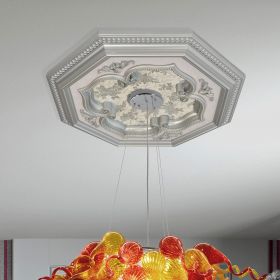 Silver Four Leaf Clover And Silver Frame Octagon Chandelier Ceiling Medallion 24In