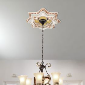 Ivory And Gold Eight Pointed Star Chandelier Ceiling Medallion 24In