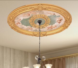 Cherubs Sky Oval Chandelier Ceiling Medallion 44In