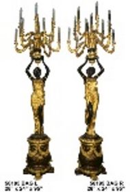 Pair Black And Gold Lady Candlestick On Base