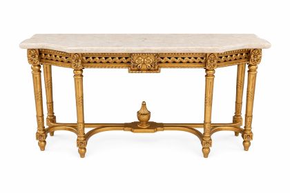Grand Carved Console With Marble Top 68"W-Gold