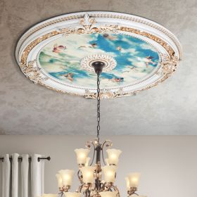 White Blue Sky Cherub 35.50 Inch Chandelier Ceiling Medallion