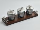 Silver Monarch Butterfly Jar Set On Wood Tray