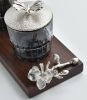 Silver Monarch Butterfly Jar Set On Wood Tray