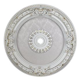 White And Gold Damask Round Ceiling Medallion 24 Inch