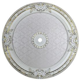 White And Gold Palatial Lace Round Ceiling Medallion 35 Inch