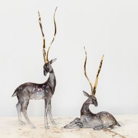 Set Of 2 Crystal Stag Sculptures