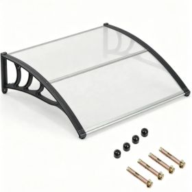 39"x30" Modern Polycarbonate Window Door Awning, UPF50+ Waterproof Windproof Outdoor Patio Canopy With Aluminum Reinforced Bars-Gray