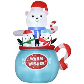 5ft Christmas Inflatables Outdoor Decorations Blessed Polar Bear and Penguins in the Cup, Blow-Up LED Yard Christmas Decor for Garden, Lawn, Party, Ho