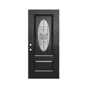 36"x80" Fiberglass Front Door with Right-Hand Inswing Exterior Door with Brickmould,Brushed Smooth skin with Oval Decorated glass for Home Entrance, B