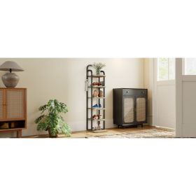 6 Tier Vertical Shoe Rack Adjustable Shelves Tall Narrow Shoe Shelves With Hooks For Small Space Entryway Living Room