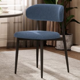 Dining Chairs Set Of 2, Metal Kitchen Chairs With Modern Linen Fabric Upholstered For Dining Room, NAVY Seat