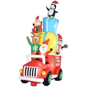 9ft Christmas Inflatables Outdoor Decorations Santa Claus Drives a Gift Car with Elk, Elf and Two Penguins, Blow-Up LED Yard Christmas Decor for Garde