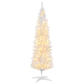 5ft Pencil Christmas Tree, Slim Artificial Christmas Tree with Realistic Branches and Warm White LED Lights, White