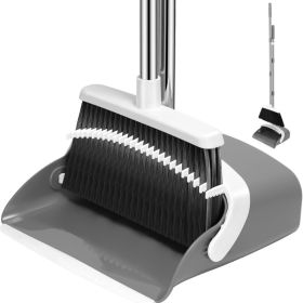 Broom And Dustpan Set With 52-Inch Adjustable Long Handle Grey White Standing Cleaning Set For Kitchen Home And Floor Cleaning