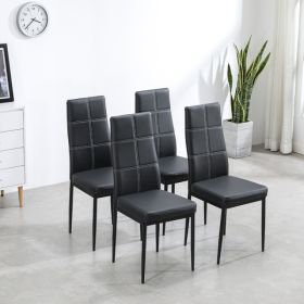 4pcs Elegant Dining Chairs With 6 Grids Decoration Backrest White Cushion Black
