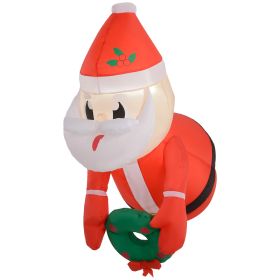 3.4 Inflatable Santa Claus Holding Wreath w/ LED Lights, Blow-Up Outdoor Hanging Display for Garden Party