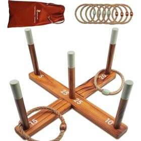 Wooden Ring Toss Game For Kids, Backyard Set With Rope Rings And Carrying Case For Family, Beach, Camping And Party Fun