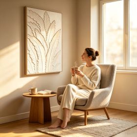 24x36 Framed Botanical Leaf Wall Art, Antique White Thick Textured Canvas Painting, Minimalist Neutral Decor for Living Room Bedroom, Ready to Hang