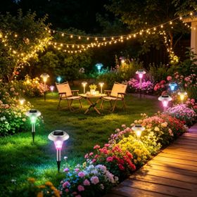 4 PCS Solar Powered Color Changing Path Lights, IP44 Waterproof Auto Dusk To Dawn LED Lights For Garden, Yard, Driveway And Patio Decoration