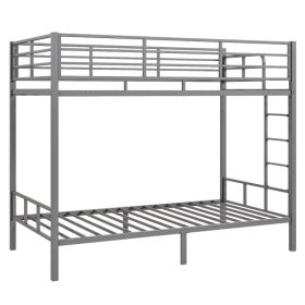 Grey Twin Bunk Bed Square Tube High Guardrail Side Ladder Opening Iron Bed