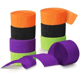 8 Rolls Halloween Crepe Paper Streamers, 82 Ft Black And Orange Hanging Decorations For Party, Wall, Door And Home Decor