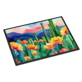 NEW Arizona Saguaro Cactus Blossom in Watercolor Doormat Front Door Mat Indoor Outdoor Rugs for Entryway, Non Slip Washable Low Pile, 18H X 27W
