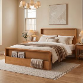 Solid Pine Wood & Plywood Bed Frame with Dual Open Storage Headboard & Footboard, No Box Spring Needed,Queen