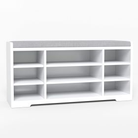 Shoe Storage Bench With Cushion 9 Cubbies Multifunctional Shoe Organizer Cabinet For Entryway Hallway White