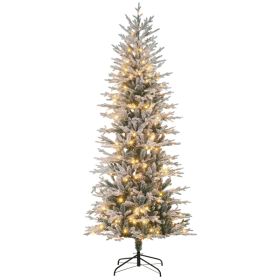 7.5 Pre Lit Artificial Flocked Christmas Trees, with Snow Branches, Warm Yellow Clear Lights, Auto Open, Extra Bulb