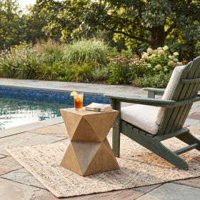 14.25" Natural Prismatic Symmetry Concrete Side Table with Smooth Wood Grain Texture and Modern Prismatic Shape â€“ Weather-Resistant Accent for Patio