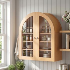 Modern Arched Wall Cabinet Bathroom Wall Mounted Cupboard Farmhouse Floating Storage Cabinet For Wall Over The Toilet Storage Oak Color