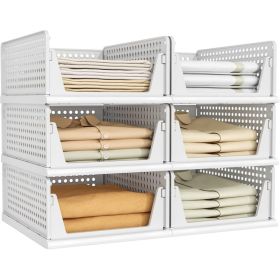 6 Pack Closet Organizer Storage Bins, Stackable Plastic Drawer And Shelf Storage Boxes For Clothing, Accessories, Bedroom & Home