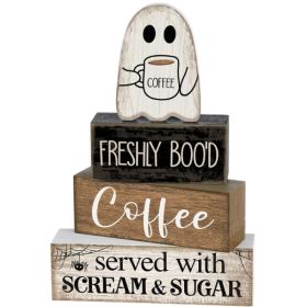 4 Pcs Halloween Wooden Ghost Coffee Table Decor, Cute Coffee Bar Signs For Seasonal Display