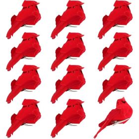 12 Pcs Cardinal Bird Christmas Ornaments, Mini Red Clip-On Velvet Feather Birds For Tree, Wreaths, DIY Crafts And Holiday Decor