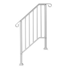 [Same Code: D0102XTK61V]Handrails for Outdoor Steps, Iron Handrail Fits 2 Step, Transitional Handrail with Installation Kit, White