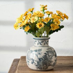 Blue and White Vintage Vase | 6 Inch Ceramic Chinoiserie Floral | Retro Ice Cracked Blue and White Porcelain Vase for Table, Living Room